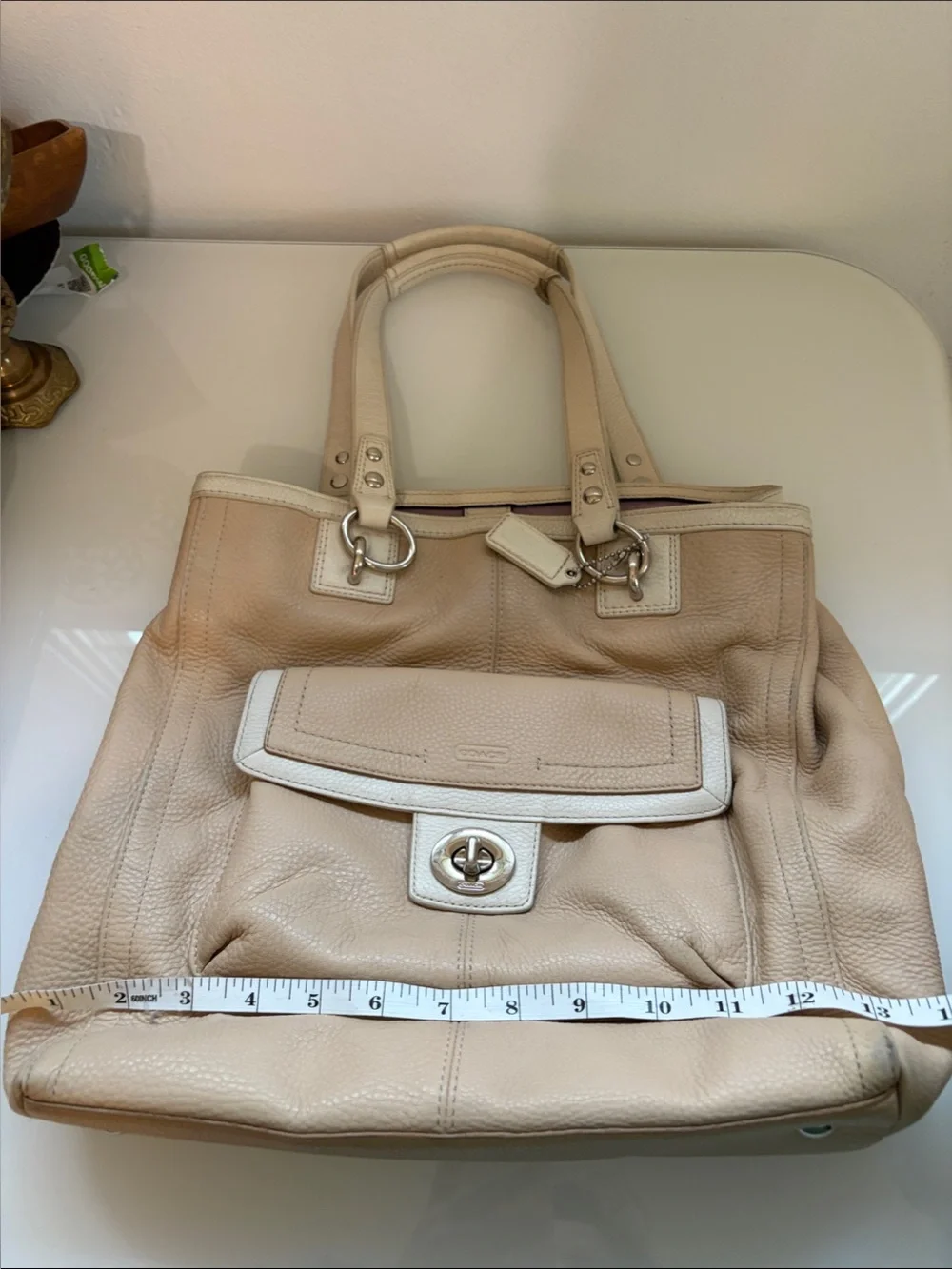 Vintage Coach Penelope Beige Leather Tote Shoulder Bag with Cream School Bag